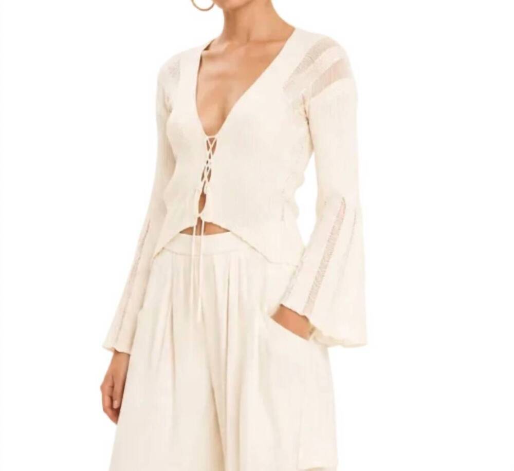 NEW KOURBELA bell sleeve knitted cardigan in ecru